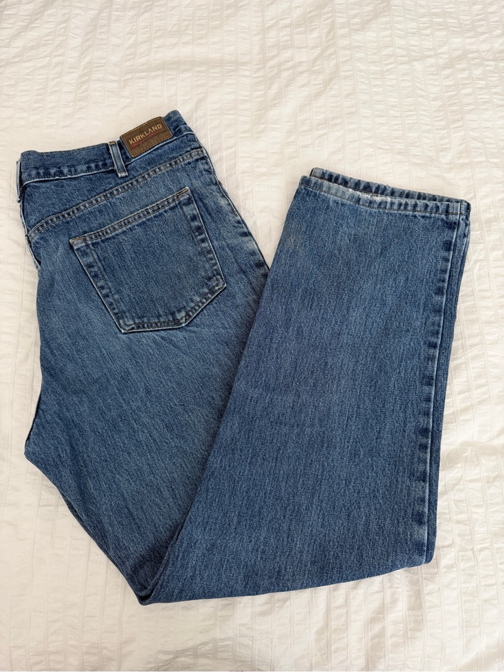 Men’s Kirkland Signature Blue Denim Jeans with Leather Patch